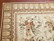 Needlepoint Rug 8x10 Aubusson Rug Victorian Floral Rug Handmade French Style French Decor Garden Panel Beige 8 x 10 Area Rug 100% Wool