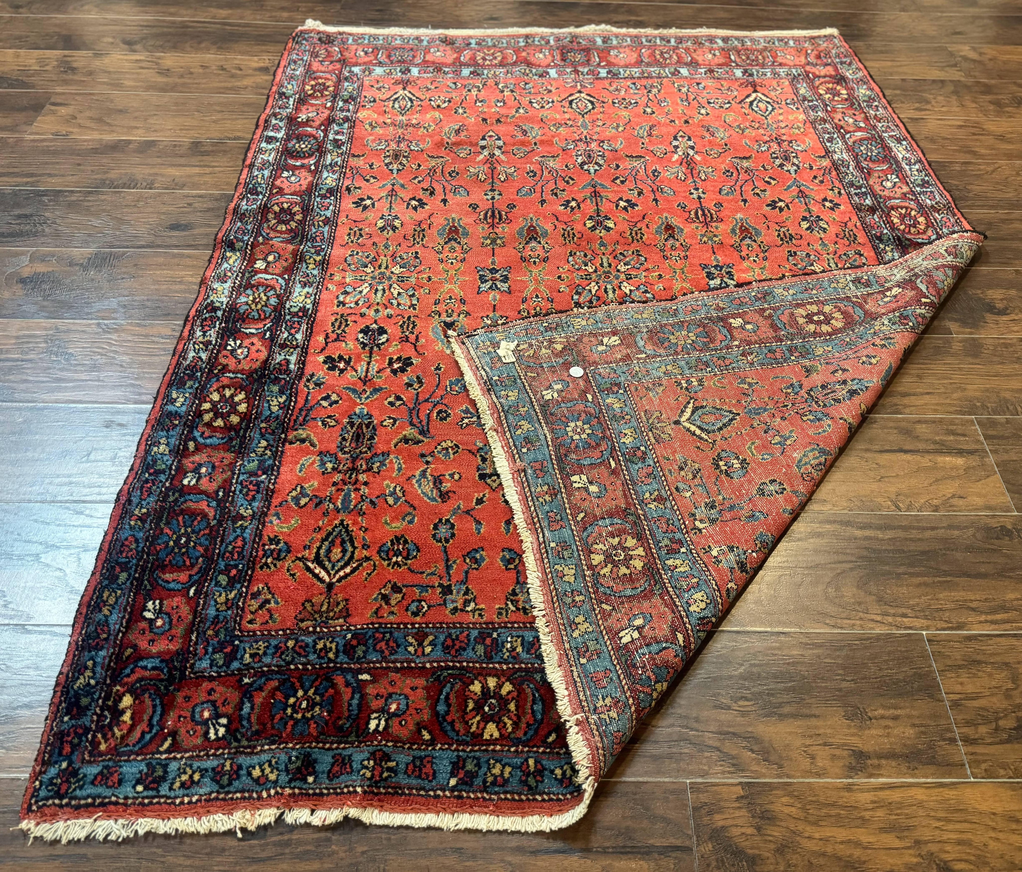 Antique Persian Tribal Rug 5 x 6.6, Tomato Red, Hamadan Angelas Rug