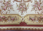 Aubusson Rug 9x12, Elegant Flatweave Savonnerie Carpet 9 x 12 ft, Ivory Light Yellow Red, Handmade Wool Flatweave French European Rug