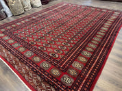Bokhara Rug 9x12, Red Turkoman Rug, Pakistani Rug, Tribal Carpet, Wool Rug, Red Rug
