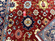 Indo Heriz Rug 8x10, Red and Navy Blue, Allover Pattern, Wool Handmade Carpet