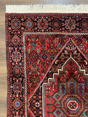 Fine Persian Bidjar Rug 3x5 ft, Ruby Red and Black, Geometric Medallion, Hand Knotted Semi Antique Oriental Bijar Carpet, Wool Area Rug, Tribal Rug