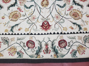 New Needlepoint Rug 9x12, Hand Woven Wool Area Rug, Flatweave Carpet, Handmade Chinese Needlepoint, Floral European Design, Ivory Background
