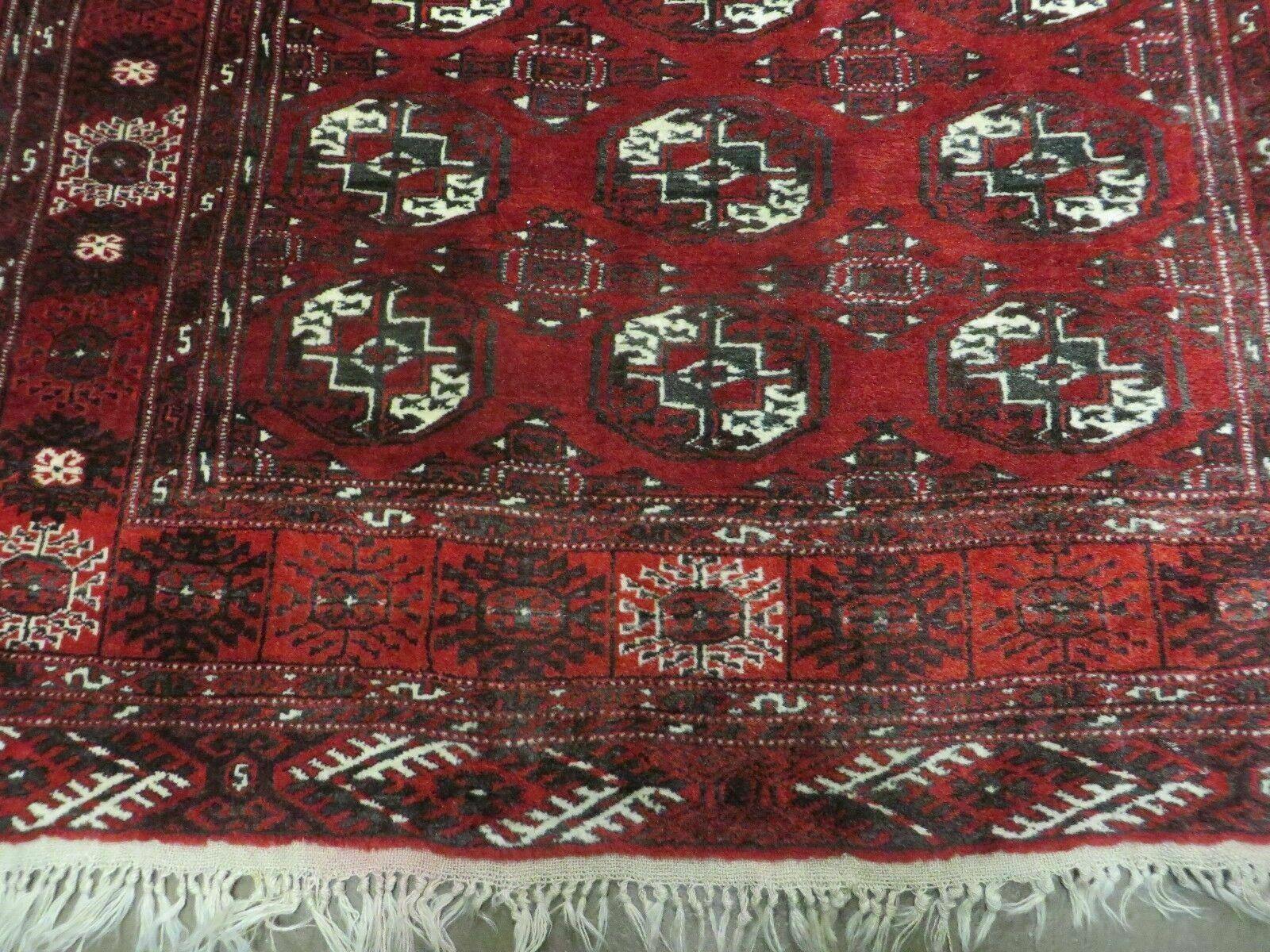 4' 5" X 5' 7" Semi Antique Handmade Afghan Yamud Turkoman Bokhara Wool Rug