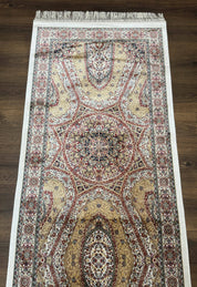 Turkish Silk Runner Rug 2.6 x 12, Hereke Mamluk Runner, Bamboo Silk, New