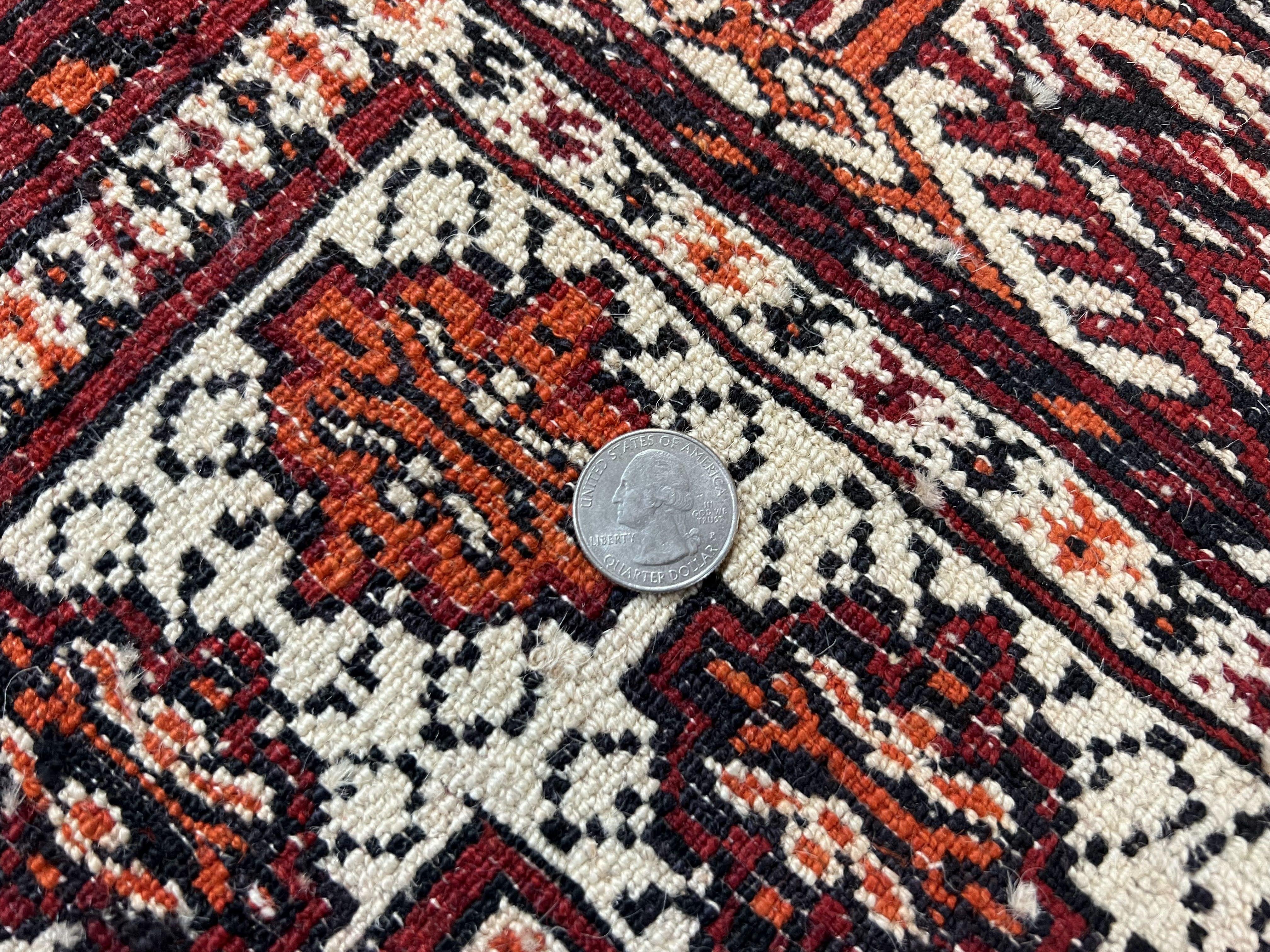 Persian Turkoman Rug 7x8, Almost Square Rare, Hand Knotted, Yamud, Bohemian Rug, Handmade Tribal Rug, Cream Red, Handmade Oriental Carpet