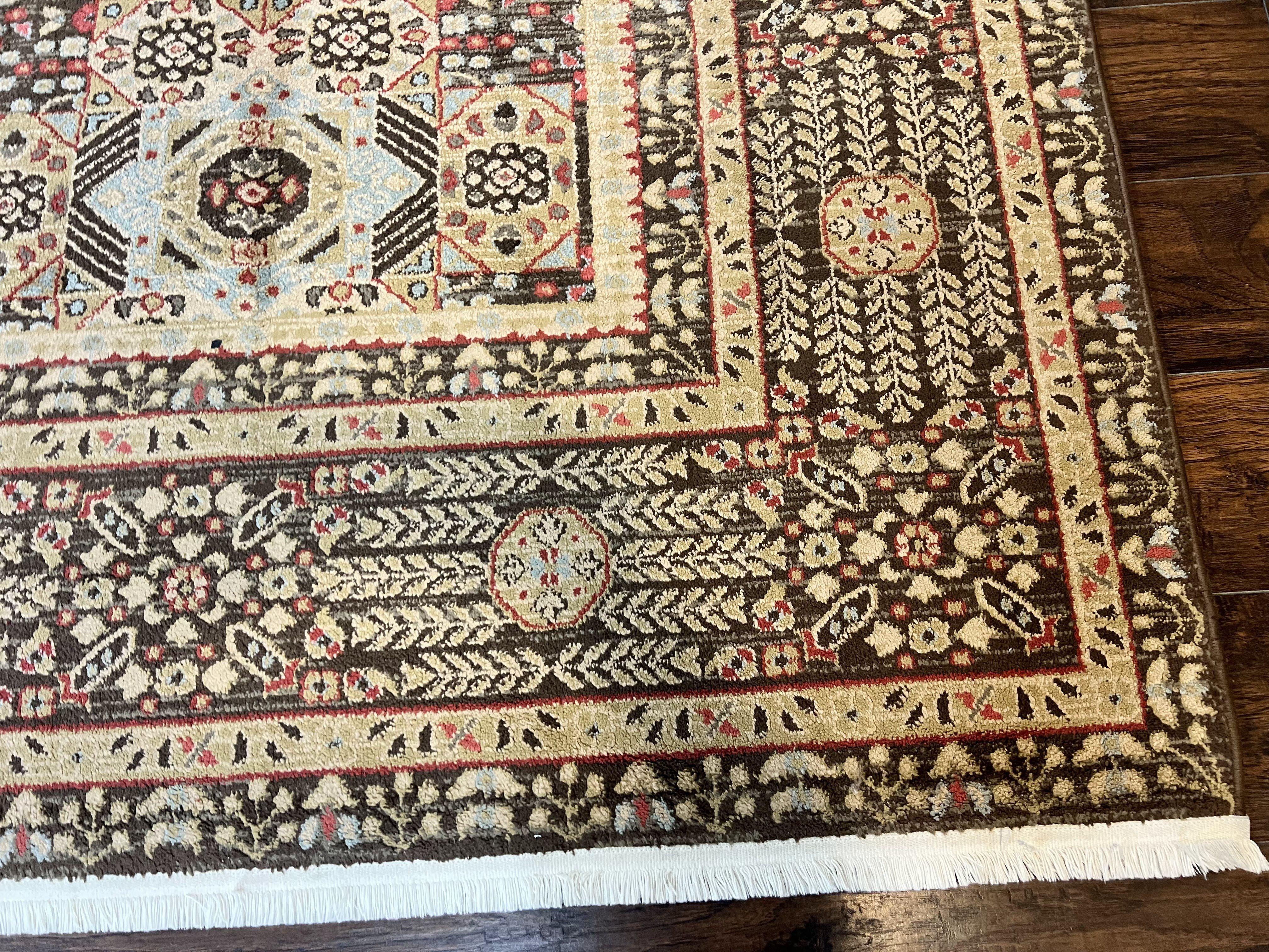 Room Sized Oriental Rug 10x11, Power Loomed Carpet, Tan Brown, Unique Loom
