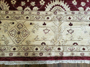Pakistani Peshawar Rug 10x14, Handmade Chobi Carpet, Maroon & Beige