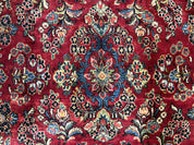 Rare Persian Almost Square Rug 6.3 x 5.3, Hand Knotted Wool Antique 1920s Sarouk Oriental Carpet, Red Navy Blue Beige, Floral Allover, 5x6 Area Rug