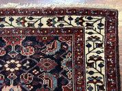 Navy Blue Antique Persian Rug 3x6, Blue and Ivory Persian Carpet, Handmade 1920s Hamadan Rug