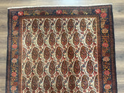 Antique Persian Kurdish Senneh Rug 4.6 x 6.5, Repeated Paisely Boteh Design, Handmade