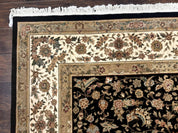 Sino Persian Rug 9x12, Floral Medallion, Black and Ivory, Elegant