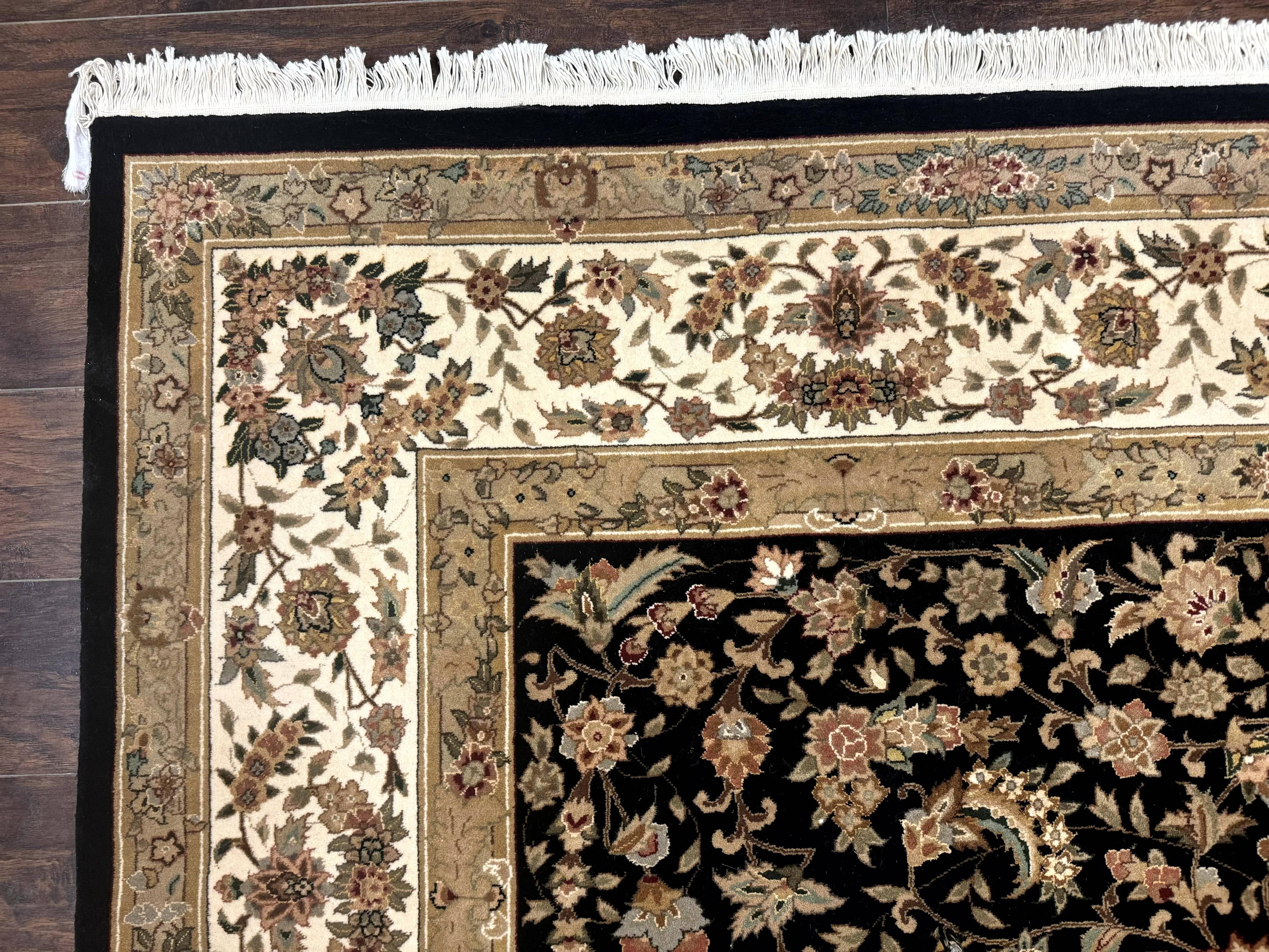 Sino Persian Rug 9x12, Floral Medallion, Black and Ivory, Elegant