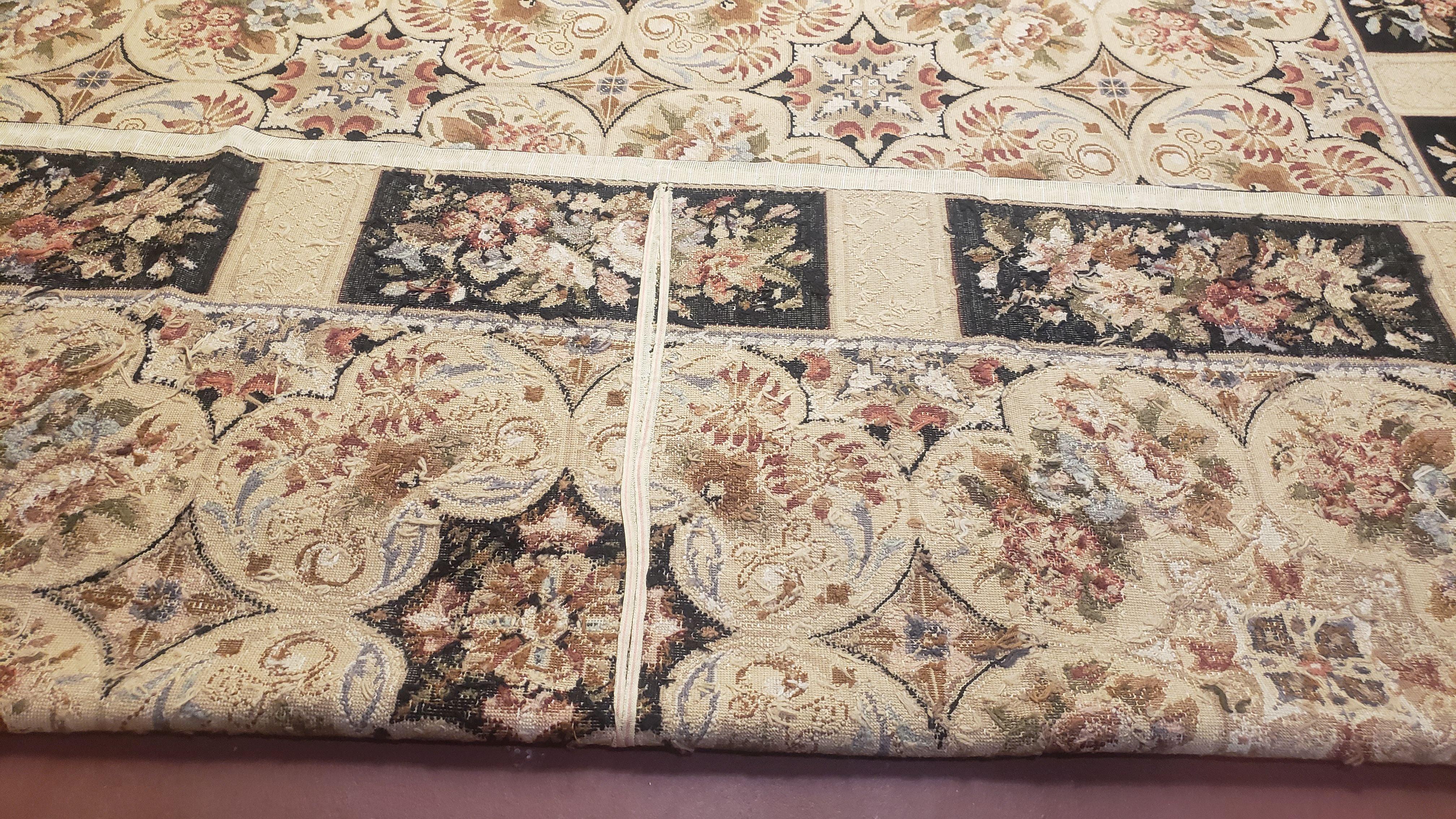 Needlepoint Rug 8x10ft Allover European Design Flowers 100% Wool Hand Knotted Aubusson Area Rug Brand New Flatweave Needle Point Carpet Chic