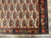 Antique Persian Kurdish Senneh Rug 4.6 x 6.5, Repeated Paisely Boteh Design, Handmade