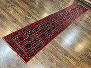 Persian Runner Rug 3 x 16, Wool Handmade Long Antique Hamadan Oriental Rug for Hallway, Red Tribal Rug, Allover Pattern, 3x16 Runner Rug