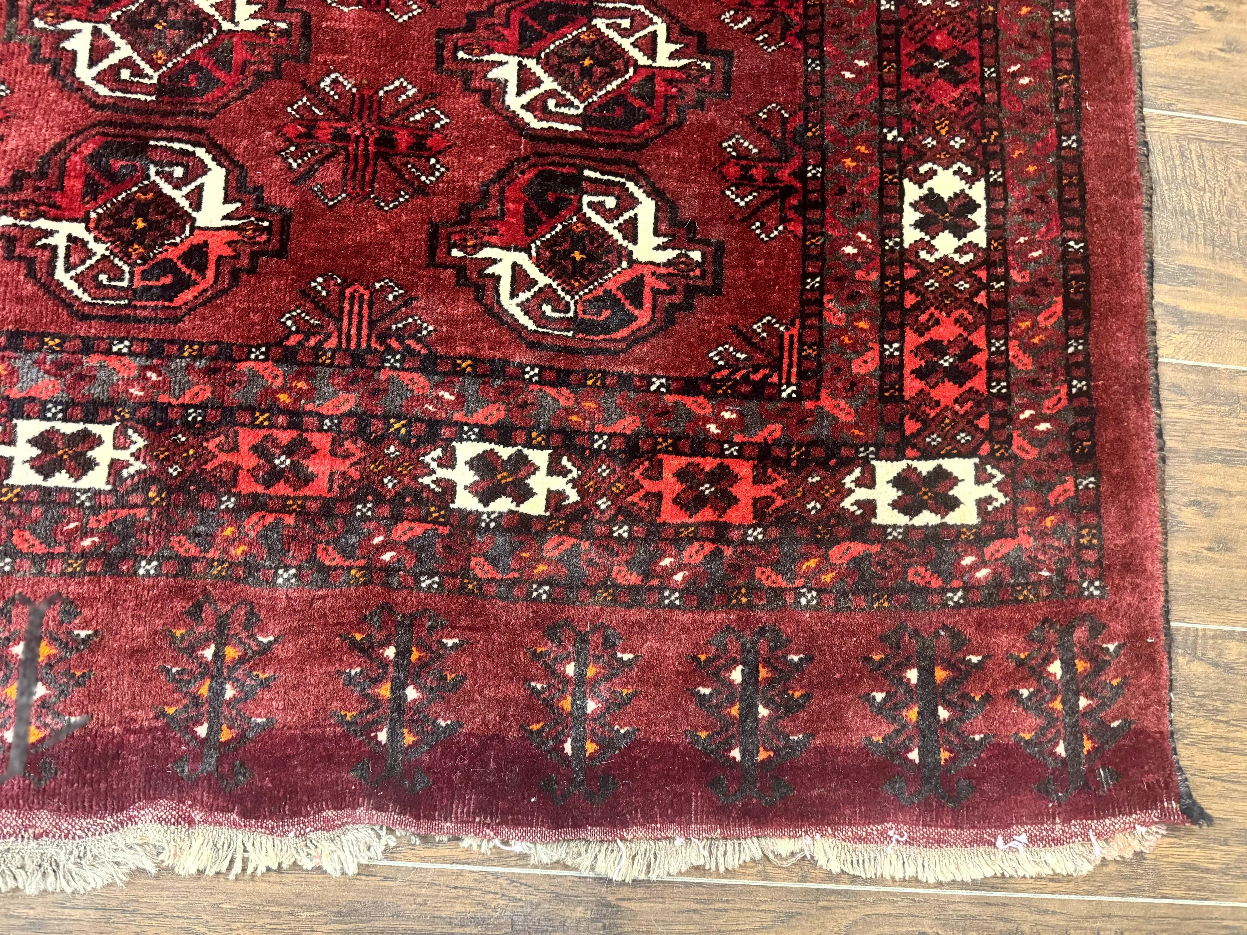Antique Afghan Turkoman Mafrash Rug 3x5, Red, Hand Knotted, Wool, Tribal Collectible