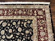 Sino Persian Rug 9x12, Fine Elegant Oriental Carpet 200 KPSI, Black and Dark Red, Allover Floral