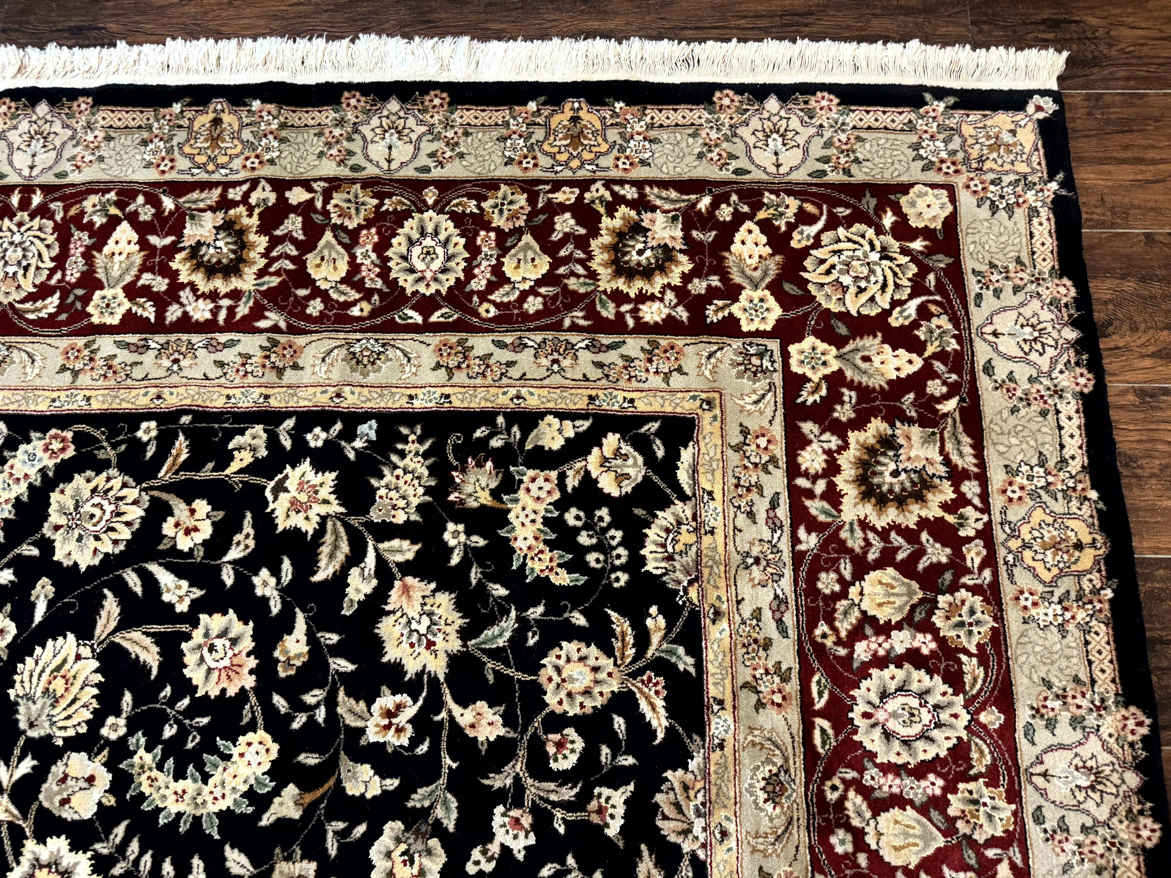 Sino Persian Rug 9x12, Fine Elegant Oriental Carpet 200 KPSI, Black and Dark Red, Allover Floral