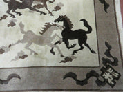 4' X 6' Modern Tibetan Nepal Art Deco Chinese Hand Knotted Wool Rug Horses Nice
