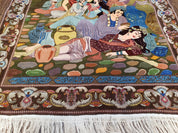 Semi Antique Persian Isfahan Pictoral Rug 4.10x6.1, Wool Handmade High Quality Decorative Carpet