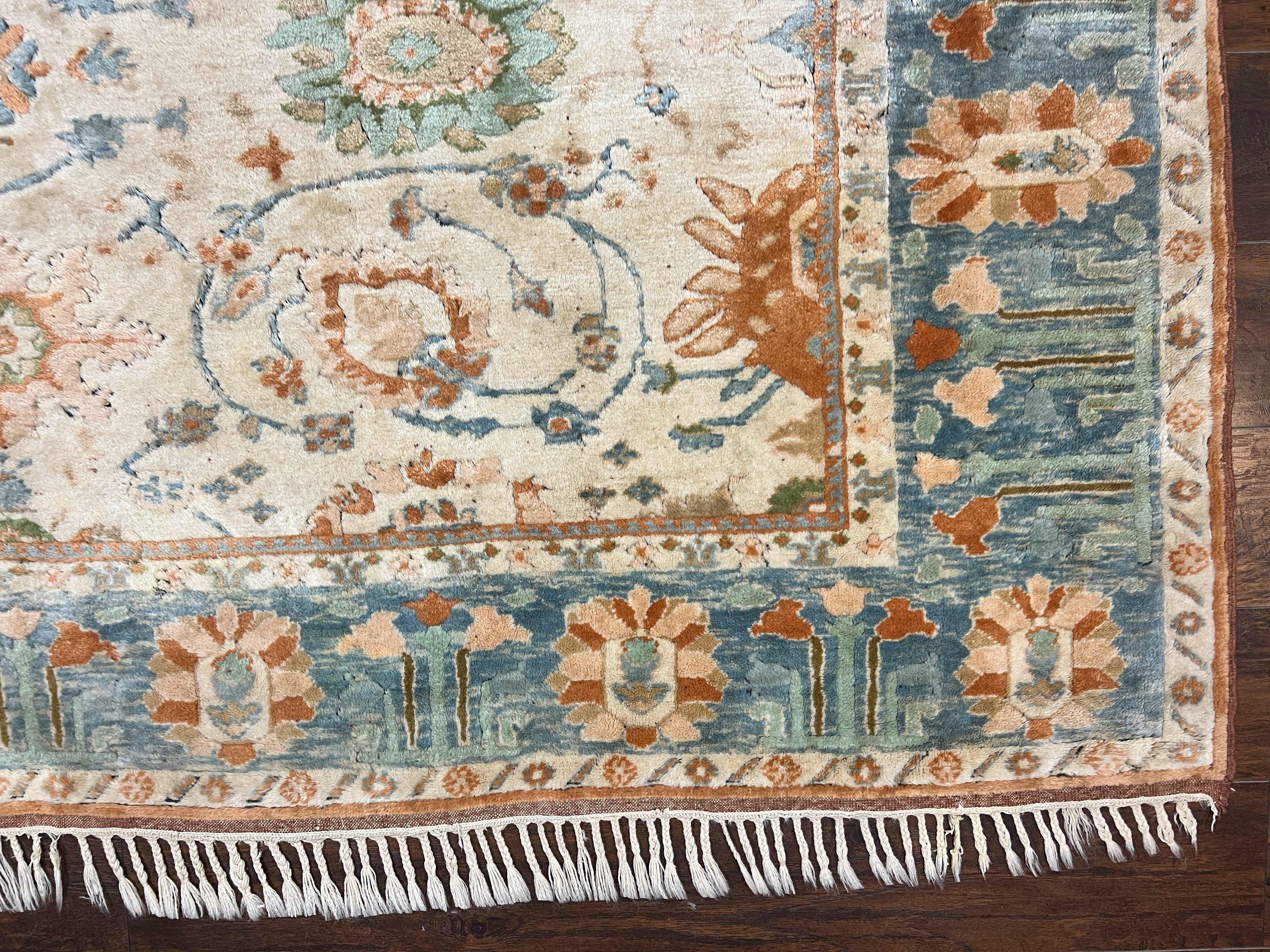 Turkish Oushak Rug 9x10, Farmhouse Rug, Beige & Light Blue