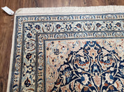 Semi Antique Fine Persian Nain Rug, Ivory & Blue, Wool with Silk Accents, 3'9" x 6'2"