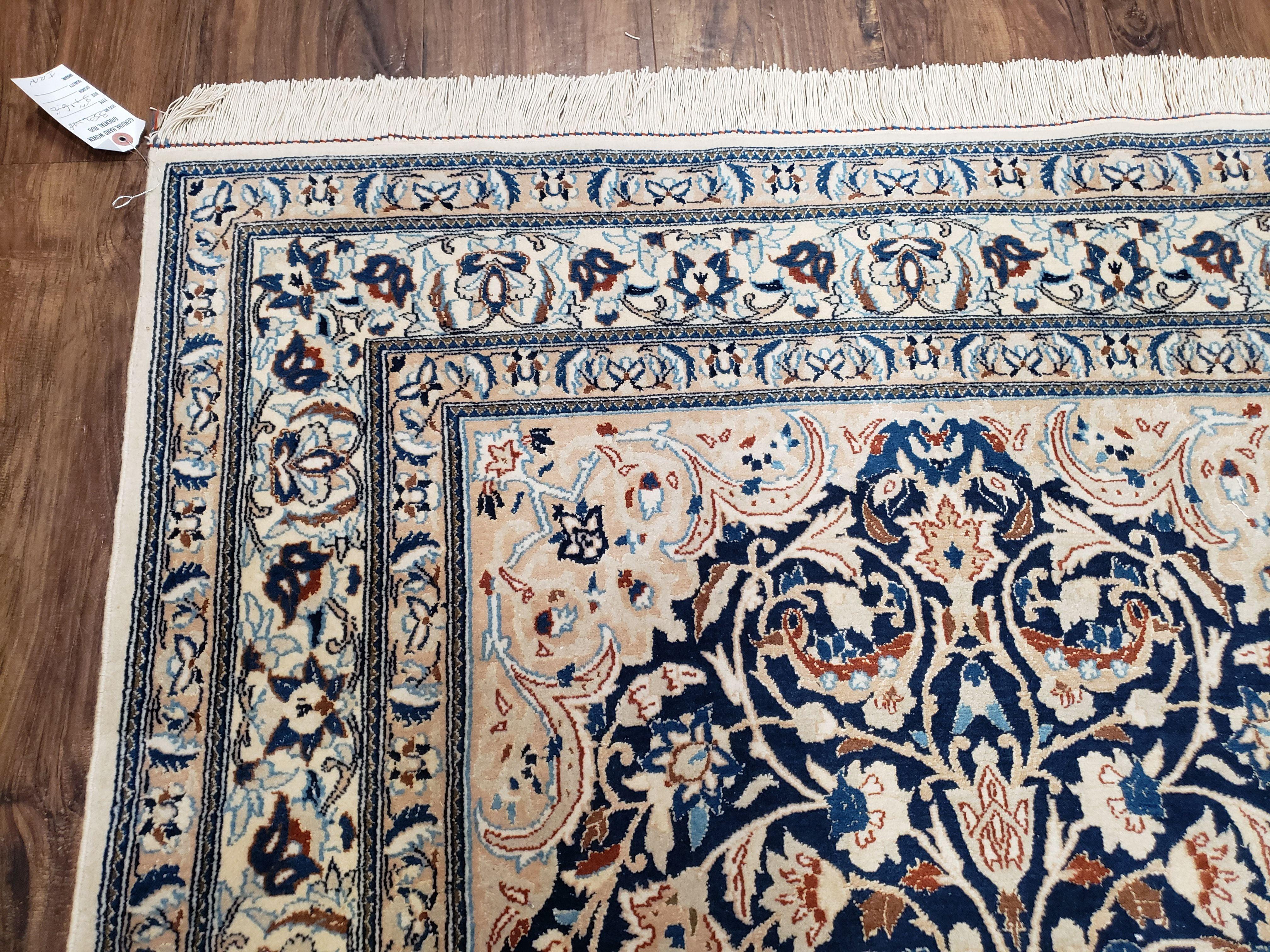 Semi Antique Fine Persian Nain Rug, Ivory & Blue, Wool with Silk Accents, 3'9" x 6'2"