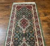 Green Indo Persian Bidjar Runner Rug 3x10, Green and Red