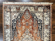 Turkish Silk Rug 3x5, Very Fine 400 KPSI, Floral Medallion, Handmade Hand Knotted Silk on Silk Oriental Carpet