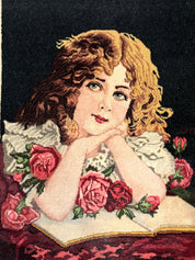 Small Persian Tabriz Pictorial Rug of Young Girl, Very Fine 380 KPSI, Portrait of Young Lady with Roses, Handmade, Persian Rug for Wall Hanging