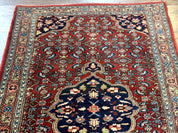 Persian Bidjar Rug 2.7 x 4, Red and Navy Blue, Small Persian Area Rug, Semi Antique