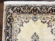 Persian Kirman Rug 4x7, Wool Hand Knotted Antique Carpet, Beige, Semi Open Field Medallion Rug, Traditional Handmade Oriental Rug