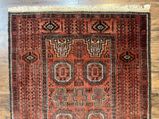 Antique Persian Turkoman Rug 3x6, Wool Tribal Handmade Carpet, Red and Black