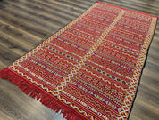 Moroccan Kilim Rug 4x8, Flatweave, Bohemian, Red Ivory Orange
