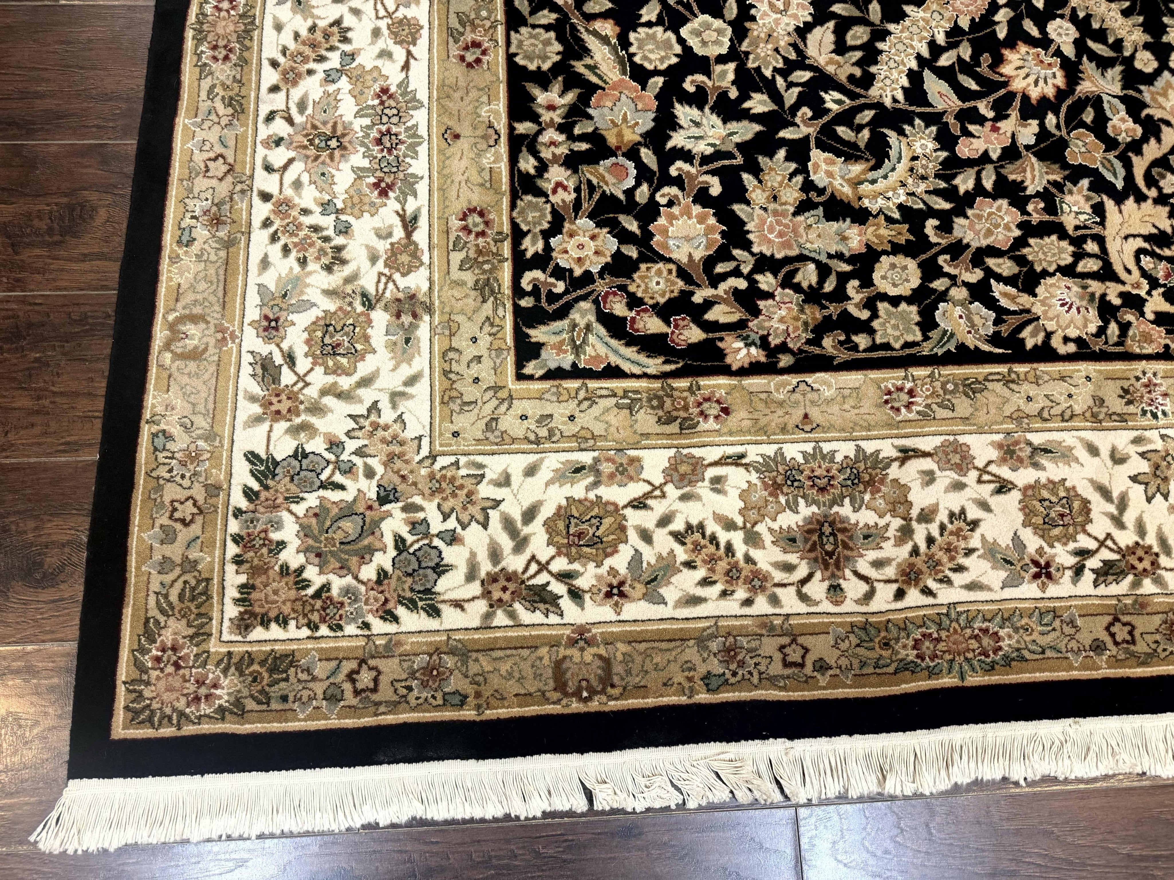 Sino Persian Rug 9x12, Floral Medallion, Black and Ivory, Elegant