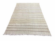 5x8 Turkish Kilim Rug, Flatweave Carpet, Striped Blanket, Southwestern Design, New, Gray, Wool, High Quality, Hand-Knotted