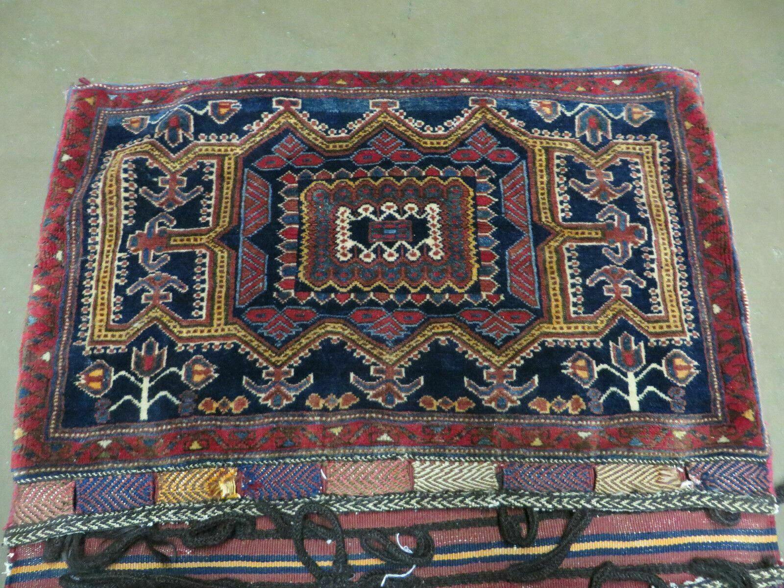3' X 4.5' Antique Handmade Turkish Tribal Wool Rug Double Saddle Bag Nice