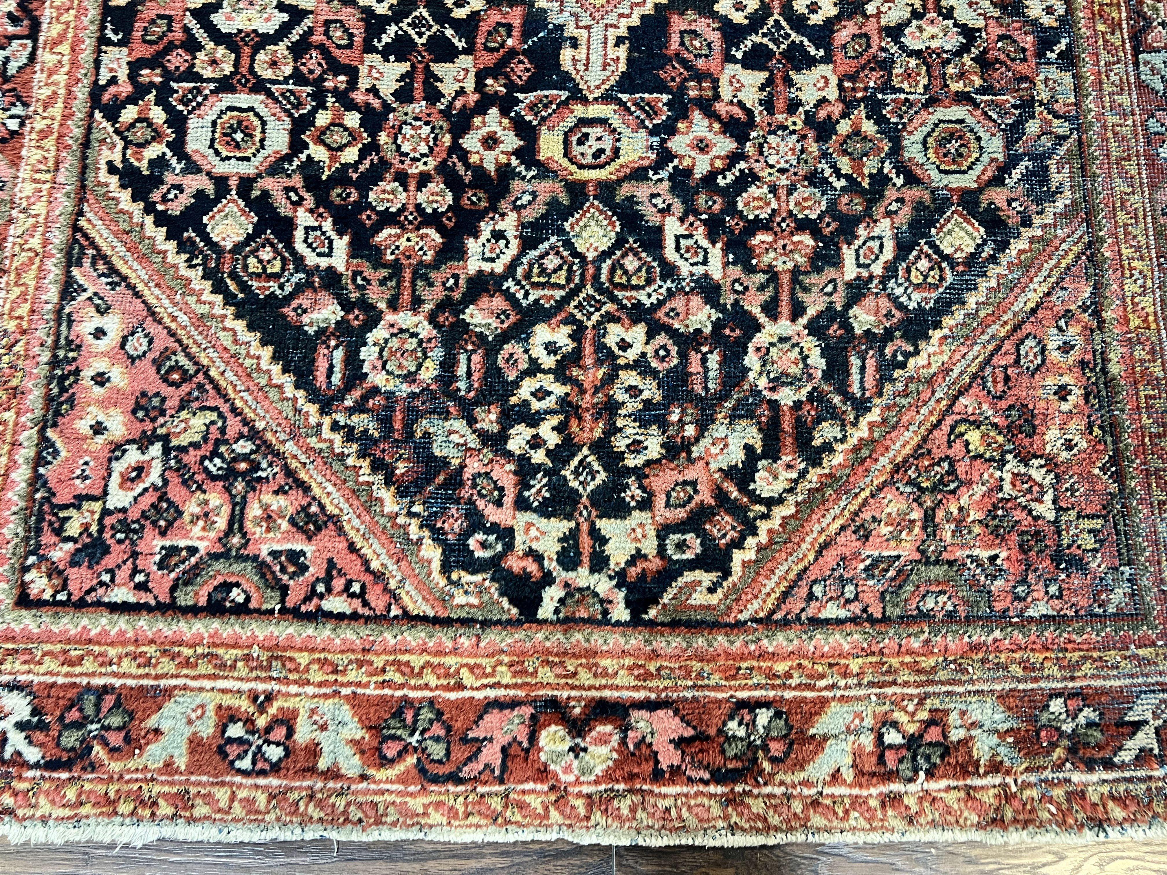 Antique Persian Mahal Rug 4x7, Wool Hand Knotted Tribal Geometric Carpet