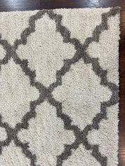 Modern Shag Rug, Ivory and Gray, Diamond Panel Design, Room Sized Area Rug