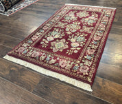 Indo Persian Kerman Rug 4x6, Burgundy, Floral