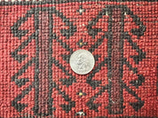 Antique Persian Turkoman Rug 3x6, Wool Tribal Handmade Carpet, Red and Black