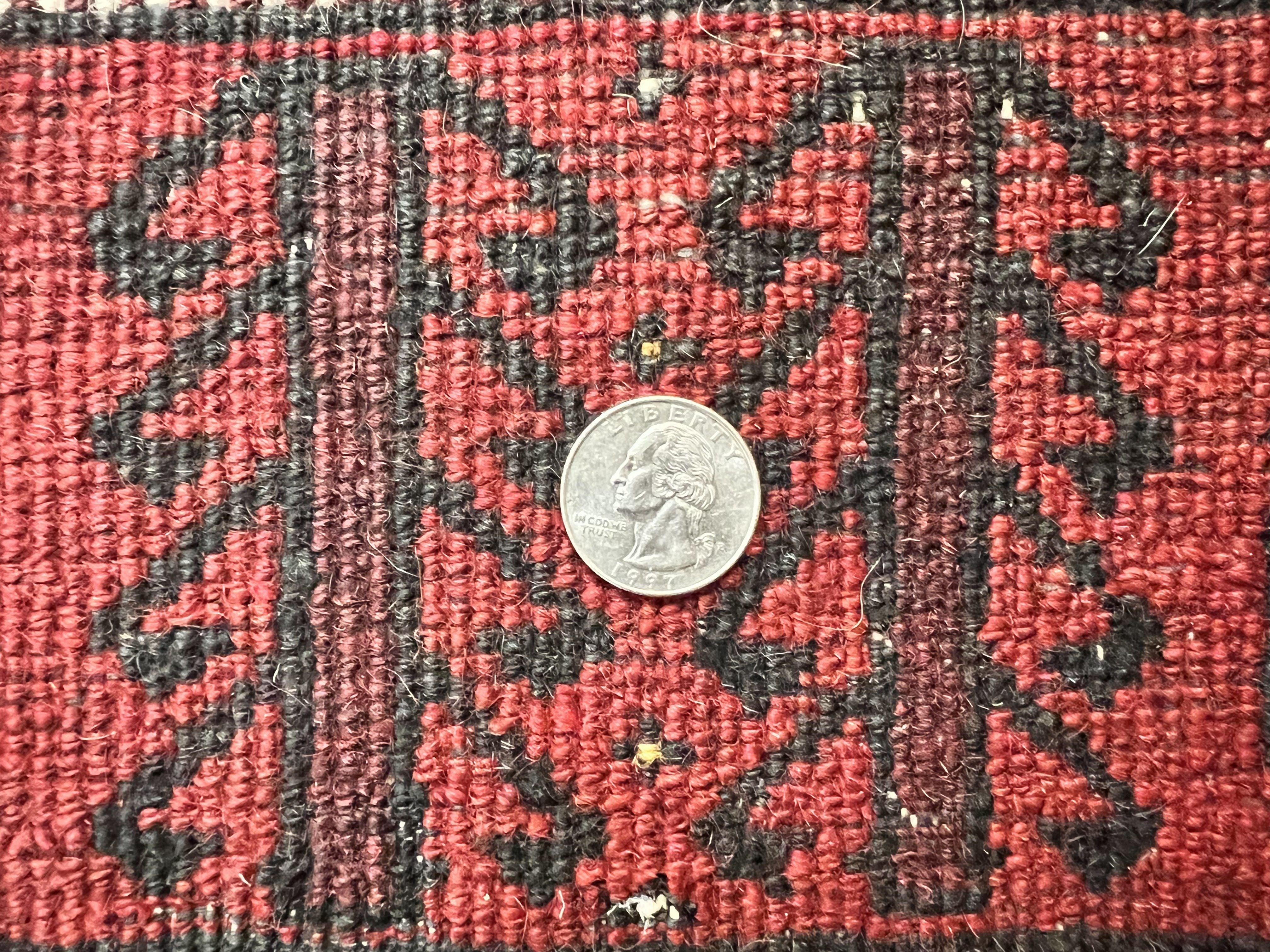 Antique Persian Turkoman Rug 3x6, Wool Tribal Handmade Carpet, Red and Black