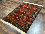 Antique Persian Farahan Sarouk Rug 3.6 x 5, Red, Floral, Traditional Rug, Fine 210 KPSI