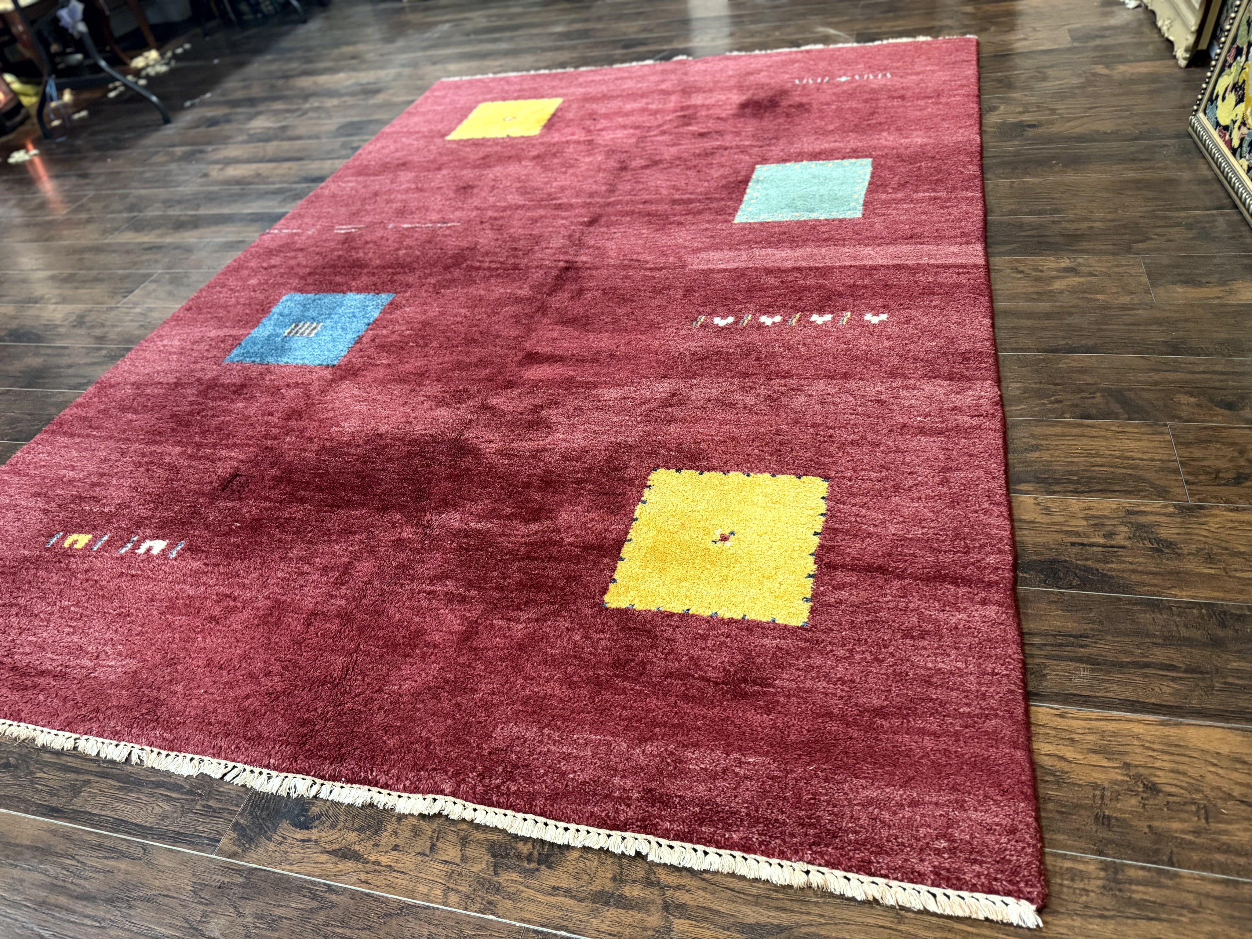 Modern Indo Persian Gabbeh Rug 7x10, Red, Tribal Area Rug