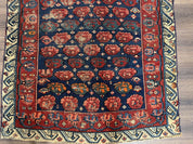 Antique Seychour Rug 4x7, Collectible Kuba Caucasian Carpet, Wool Handmade, Red Navy Blue Cream, Repeated Allover Motif, Early 20th Century