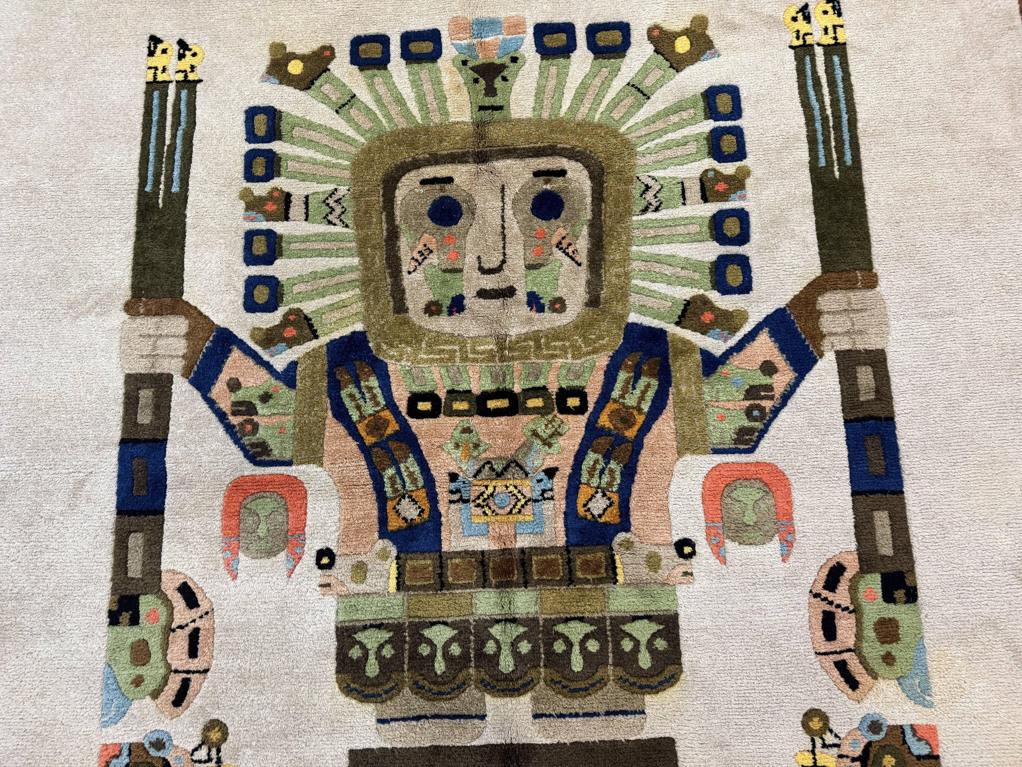 South American Rug 6x7, Unique Native American Design, Ivory, Ecuador Rug, Handmade Wool