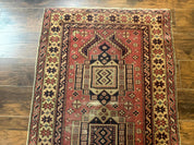 Antique Turkish Sparta Rug 3x6, Geometric Caucasian Kazak Pattern, Handmade