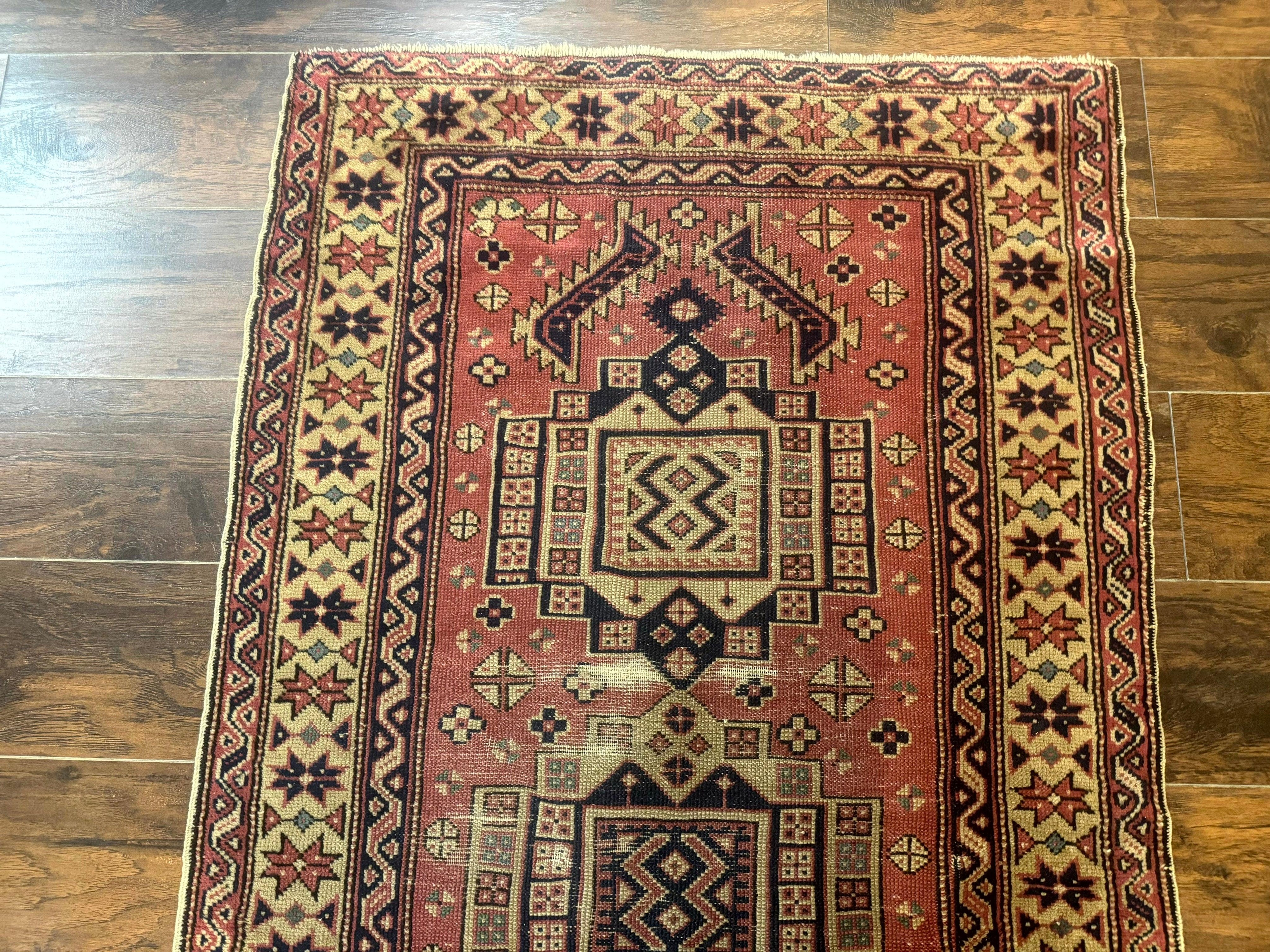Antique Turkish Sparta Rug 3x6, Geometric Caucasian Kazak Pattern, Handmade