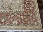 Large Turkish Soumak Rug 10x14, Flatweave Dhurrie, Handmade, Light Green and Salmon